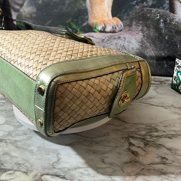 Coach Ltd Ed Natural Straw Seafoam Suede/Leather Buckle Closure Tote Bag In GUC - Picture 13 of 16